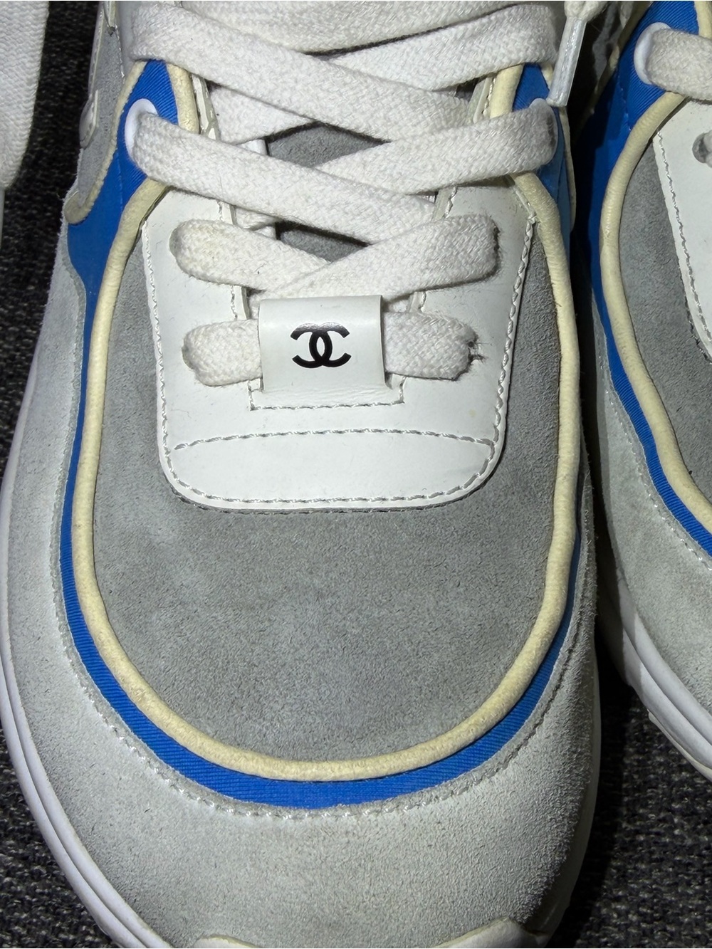 Chanel 18P Blue White Grey CC Logo High Top Trainer Sneakers Women Size US SZ 7 - Picture 7 of 13